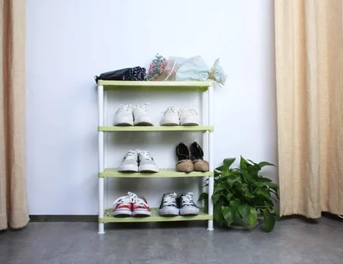 Vista 2 de Zapatero plegable de plástico ajustable banco de almacenamiento organizador de zapatos gabinete no tejido cubierta de tela pequeña estantería