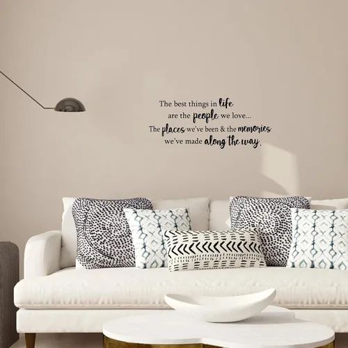 Vista 3 de Calcomanías de vinilo con texto en inglés "The Best Things in Life are The People We Love The Places We Been and The Memories