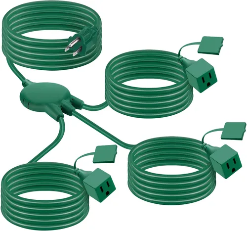 Vista 8 de Cable de extensión para exteriores con múltiples tomas - Divisor de corriente impermeable navideño de 1 a 3, certificado UL, cables de corriente