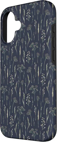 Vista 2 de Funda neutra Boho Dry Wildflower Meadow Botanical (azul marino) para iPhone 16