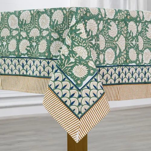 Vista 373 de Ridhi Mantel cuadrado con estampado de bloques de mano de caléndula ámbar