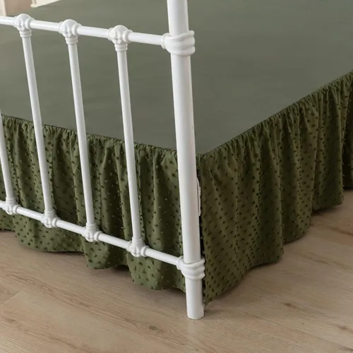 Vista 12 de Falda de cama de lunares copetudos, falda de cama con volantes tamaño King con esquinas divididas, faldas de cama con volantes de 14 pulgadas