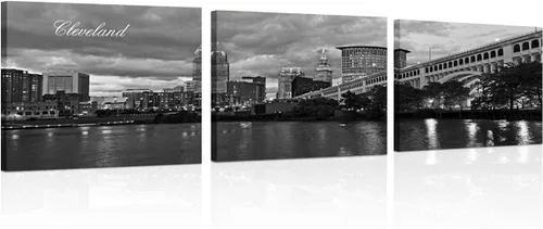 Vista 39 de TUMOVO 3 piezas de arte de pared en lienzo con diseño de horizonte de Atlanta, arte de pared panorámico de paisaje urbano en blanco y negro