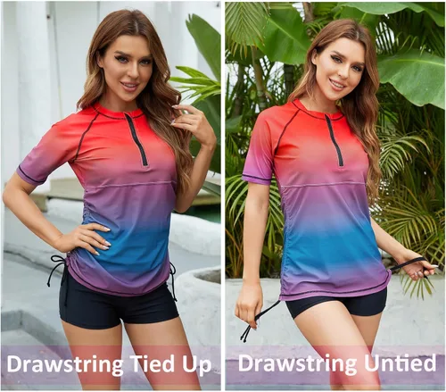 Vista 2 de Halcurt Camiseta de protección con media cremallera para mujer, con protección UPF 50, camiseta de surf