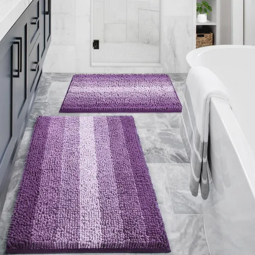 Vista 13 de Gibelle Alfombras de baño negras, alfombra de baño de chenilla de lujo, alfombra pequeña antideslizante para ducha y alfombras de piso para baño