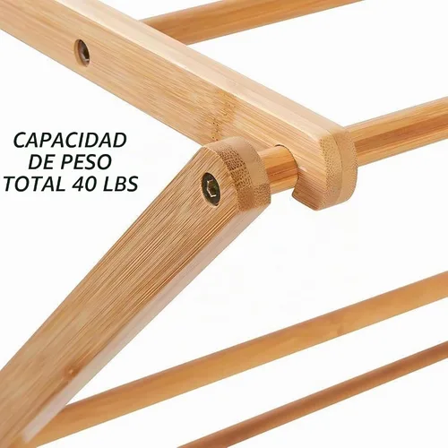 Vista 7 de Estante de secado plegable de bambú – Soporte de secado de ropa plegable