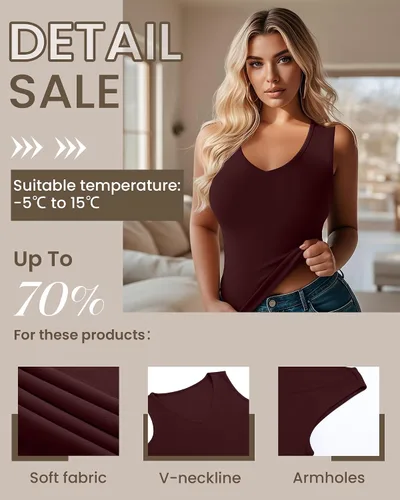 Vista 4 de Paquete de 4 camisetas térmicas sin mangas para mujer, con cuello en V, forro polar, sin mangas, cálido, chaleco de capa base
