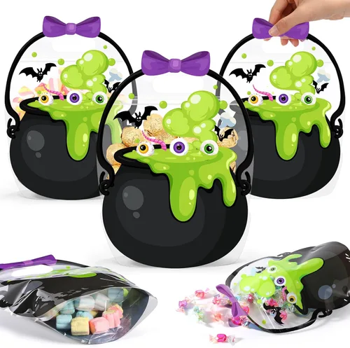 Vista 12 de Fuutreo 50 bolsas de regalo de Halloween con asas, plástico de esqueleto