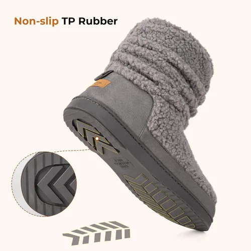 Vista 5 de HomeTop Pantuflas para botas de mujer con espuma viscoelástica cálida, para interiores y exteriores, con suela de goma