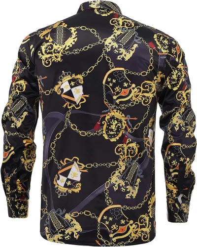 Vista 2 de GSBOGOSSE Men's Floral Button Down Long Sleeve Hawaiian Shirt Flower Printed Tropical Beach Shirts