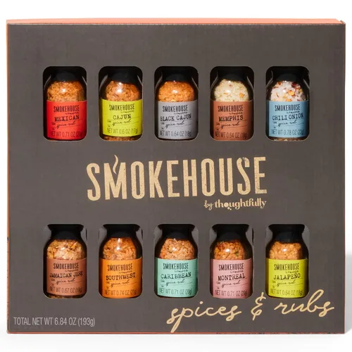 Vista 8 de Smokehouse by Thoughtfully, juego de regalo Smokehouse Barbecue Rubs, sabores incluyen cajún, caribe, Memphis y suroeste, juego de 4
