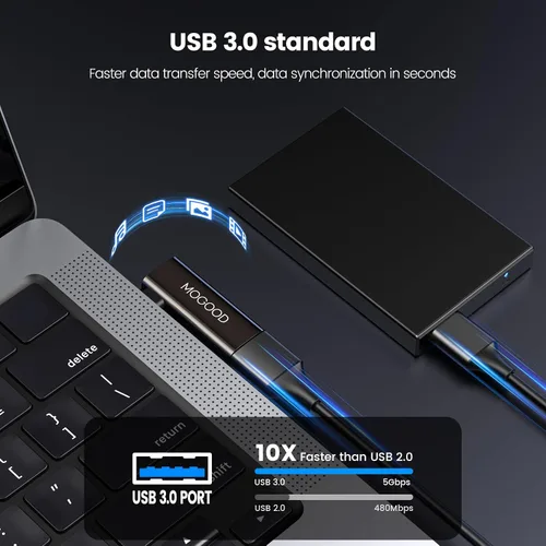 Vista 6 de MOGOOD - Adaptador USB C OTG 2 en 1 con carga PD de 100 W Puerto USB 3.0, ángulo recto, para Galaxy S24, Quest 3, iPad, Chromecast, Pi-KVM, datos
