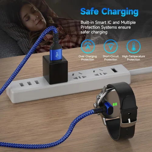 Vista 5 de Garmin - Cable cargador para reloj en ángulo recto, carga rápida, nailon trenzado, 4 pies Azul