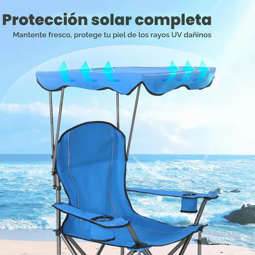 Vista 5 de ALPHA CAMP Sillas de camping con toldo resistente con sombrilla ajustable Azul Cian