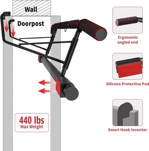 Vista 8 de IRON AGE Pull Up Bar for Doorway : 2025 New Pullup Bar - Industrial Grade Steel, Hang & Go Training, Multi-Grip Horizontal Array