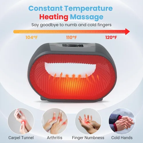 Vista 2 de JQX Masajeador de manos con calor y compresión, masajeador de manos eléctrico inalámbrico, 3 niveles de presión para dedos, regalos para mujeres