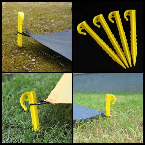 Vista 4 de 12 Piezas Estacas de Plástico de 5.7 Pulgadas Piquetas para Tienda de Campaña con Bordes Dentados Amarillas Estacas para Jardín y Paisajismo