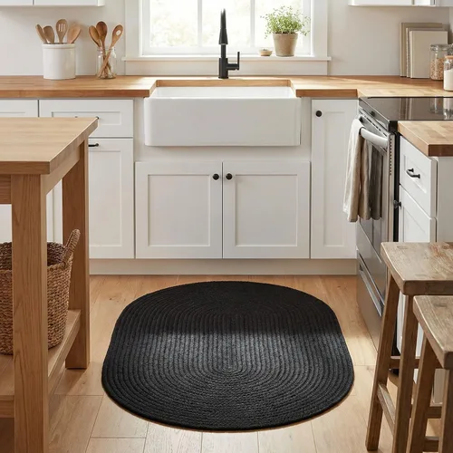 Vista 33 de Super Area Rugs Alfombra trenzada gris pequeña para puerta – Tejido lavable para fregadero de cocina, tapete gris sólido, ovalado, 20 x 30 pulgadas