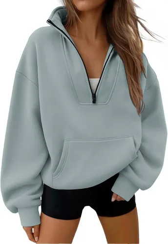 Vista 12 de Trendy Queen - Sudaderas con medio cierrey capucha de gran tamaño, comoda, extragrande, para otoño, Y2K, ropa de invierno, 2024 Gris