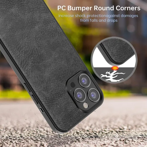 Vista 7 de Compatible con iPhone 13 Pro Max, funda delgada de piel sintética vintage a prueba de golpes, ligera, de poliuretano termoplástico suave, carcasa