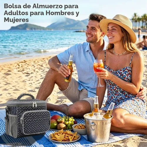 Vista 2 de FlowFly - Lonchera reutilizable con aislante para adultos, grande, para mujeres y hombres, con correa ajustable para el hombro, bolsillo frontal