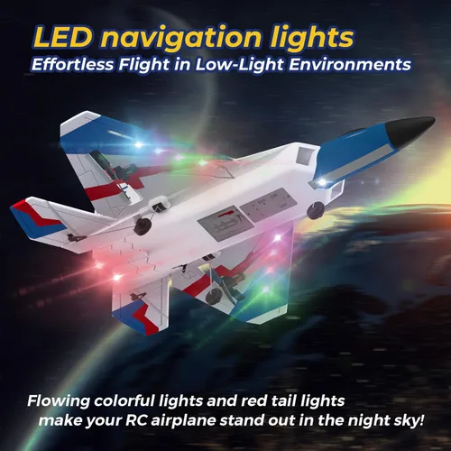 Vista 2 de Avión RC de 4 canales con luces Avión RC F22 con estabilizador de giroscopio de 6 ejes para principiantes, avión de control remoto para adultos 37