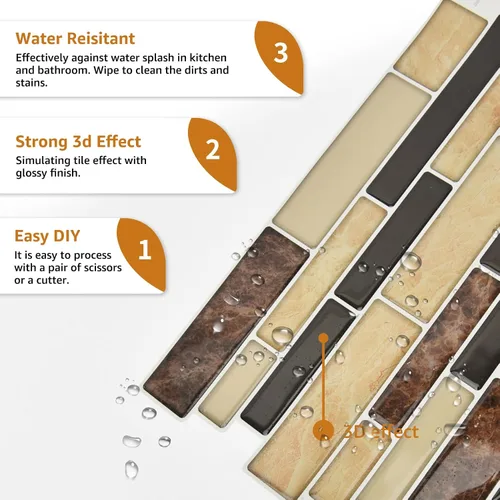 Vista 4 de WOWSTAR 10 hojas de azulejos para salpicaduras de cocina despegar y pegar, azulejos adhesivos para salpicaduras de cocina para pegar en la pared