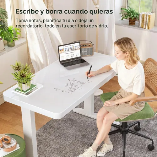Vista 4 de FLEXISPOT Comhar - Escritorio de pie eléctrico de cristal puro con cajones, escritorio y puertos de carga USB, escritorio ergonómico de altura