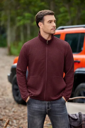 Vista 8 de COOFANDY Chaqueta Varsity Ligera para Hombre Chaquetas Bomber Casuales Sudaderas Waffle con Cremallera y Bolsillo