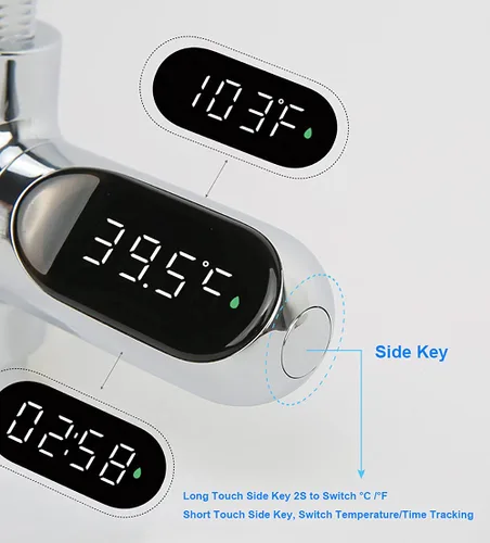 Vista 10 de Termómetro de ducha con pantalla digital LED para baño de bebé, baño, cocina Real-Time Display, No-Battery Required, Fahrenheit or Celsius Mode
