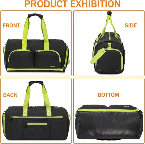 Vista 4 de Kuston Bolsa de gimnasio deportiva con compartimento para zapatos y bolsillo húmedo, bolsa de lona para gimnasio para hombres y mujeres