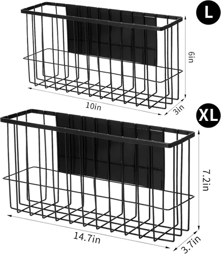 Vista 2 de Lemecima Paquete de 2 cestas magnéticas organizadoras para refrigerador, tablero de clavijas, oficina, papel de aluminio, envoltura de alimentos