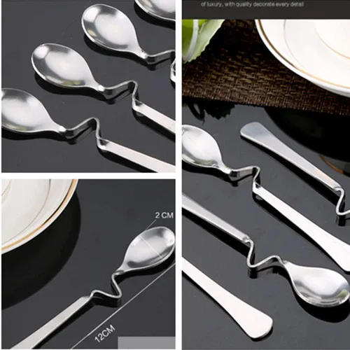 Vista 5 de Paquete de 5 cucharas de café colgantes de acero inoxidable, mango creativo de flexión, en forma de S, cucharaditas de miel para té, café, postre