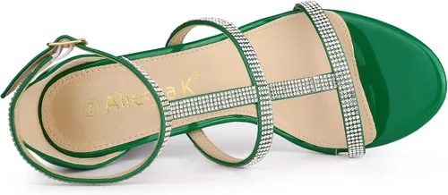 Vista 4 de Allegra K Sandalias de tacón alto con correa de tobillo y diamantes de imitación para mujer