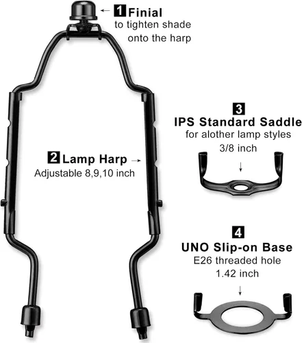 Vista 3 de Kit de soporte de arpa ajustable de 8, 9 y 10 pulgadas, para lámparas de mesa y de pie, soporte de pantalla de lámpara resistente con silla estándar