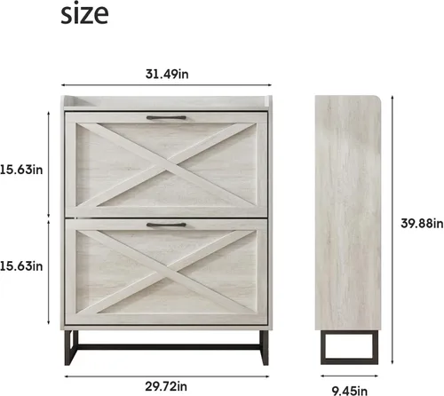 Vista 2 de Maupvit Gabinete de almacenamiento para zapatos con 2 cajones abatibles, organizador independiente con patas de metal para entrada, gabinete Beige