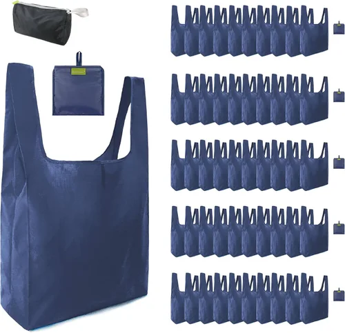 Vista 20 de BeeGreen Bolsas de comestibles reutilizables de Navidad con bolsa de almacenamiento con cremallera, paquete de 10 bolsas de compras reutilizables a