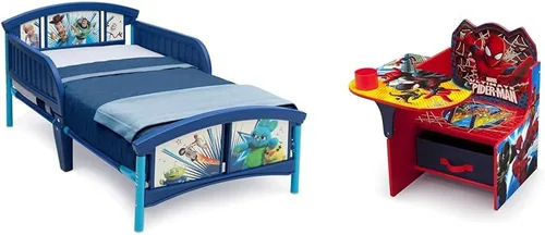 Vista 5 de Delta Children Cama de plástico para niños pequeños, Disney/Pixar Cars y escritorio con silla con compartimento de almacenamiento, certificado