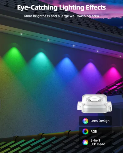 Vista 2 de REYLAX Luces permanentes para exteriores de 100 pies con 60 luces LED, luces de alero RGB+IC, IP67 impermeable, múltiples escenas para decoración
