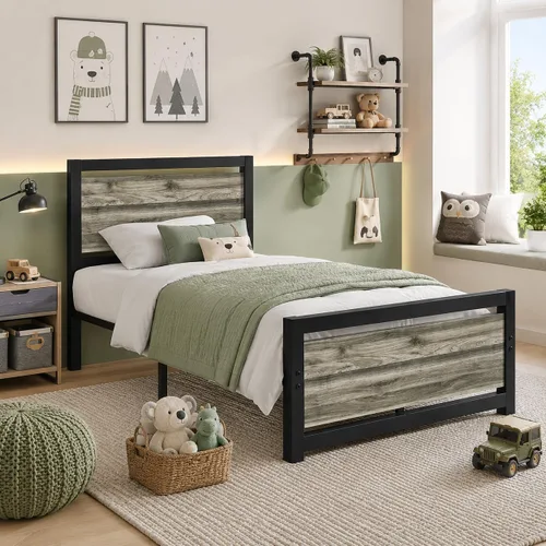 Vista 18 de Catrimown - Bases de cama individuales con cabecero, base de cama metálica de tamaño individual con fuerte soporte de listones de acero, cama