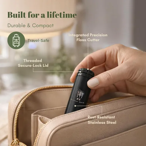 Vista 5 de Hilo dental de carbón de bambú biodegradable vegano con recipiente de acero inoxidable negro recargable, 98.4 ft x 2 pulgadas, hilo dental extra
