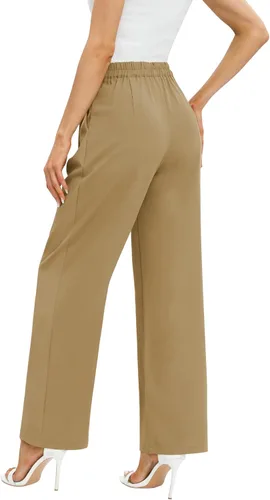Vista 2 de Feiersi Pantalones de trabajo de negocios para mujer, de cintura alta, pantalones de pierna ancha, pantalones largos y rectos con bolsillo