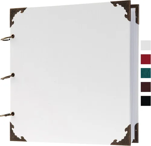 Vista 8 de Álbum de fotos de 8 x 8 pulgadas de cuero con tapa dura, 80 páginas de papel artesanal en blanco, álbum de recortes DIY para bodas y aniversarios