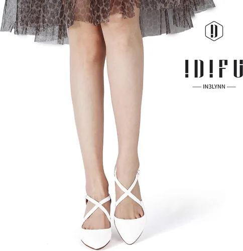 Vista 6 de IDIFU Lynn - Vestido de tacón bajo para mujer, con puntera cerrada, tacón grueso, correa cruzada, boda, fiesta, oficina, zapatos, 5