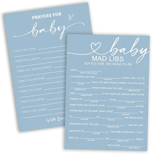 Vista 12 de Divertidos juegos de baby shower, trivia para bebés y alfabeto, juegos de doble cara, ideas de decoración de fiesta azul minimalismo, 25 piezas de 5