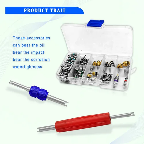 Vista 4 de 102PCS A/C R12 R134a Kit de sello de núcleo de válvula de aire acondicionado de automóvil, kit de reparación de núcleos de vástago de válvula