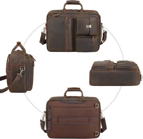 Vista 3 de TIDING Mochila convertible de cuero para hombre de 15.6 pulgadas, maletín para portátil, bolsa de mensajero, mochila de viaje de negocios