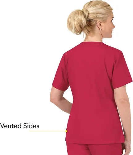 Vista 4 de Bata quirúrgica para mujer Wonderwink con 5 bolsillos y cuello en V