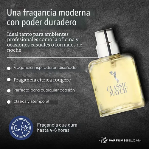 Vista 3 de PB ParfumsBelcam Blue Classic Match Eau de Toilette en espray para hombre, fragancia moderna de cítricos Fougere, notas de melón, musgo y pachulí
