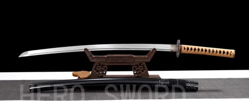 Vista 6 de Espada Katana de combate real hecha a mano, espada samurái afilada de espiga completa, acero de Damasco, acero 1095, cuchillos de acero templado T10